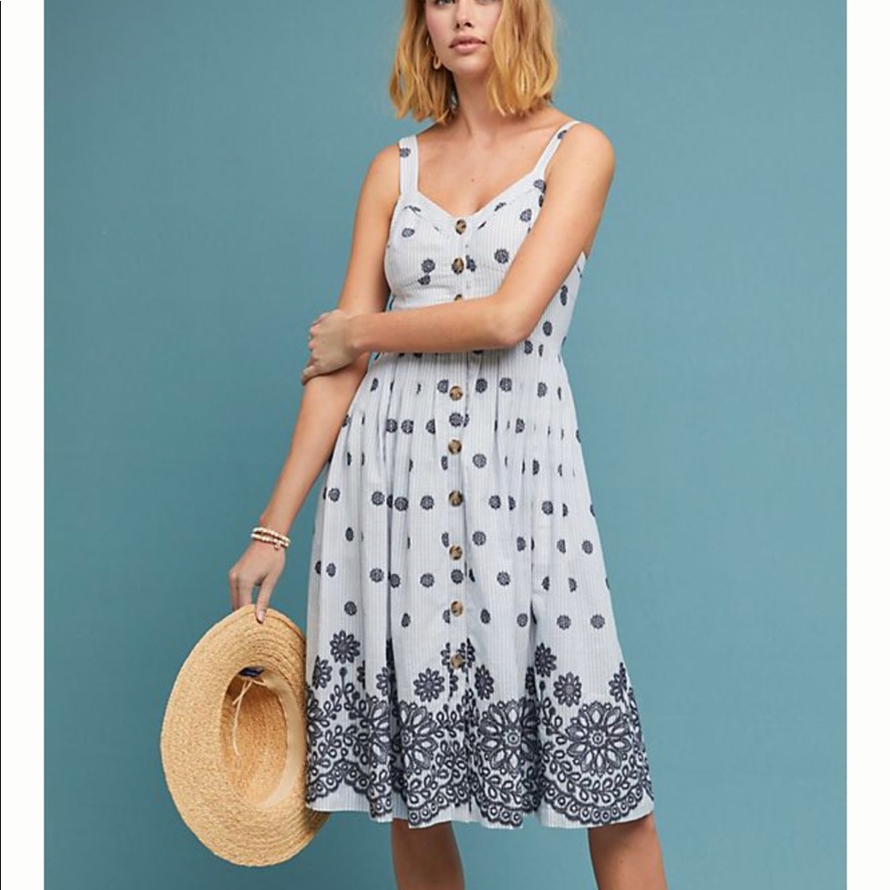 Anthropologie Maeve dress. Blue embroidered midi!